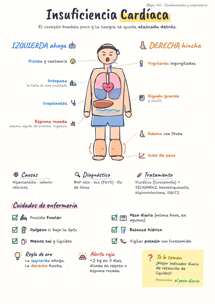 Mapa de insuficiencia cardíaca dibujado a mano